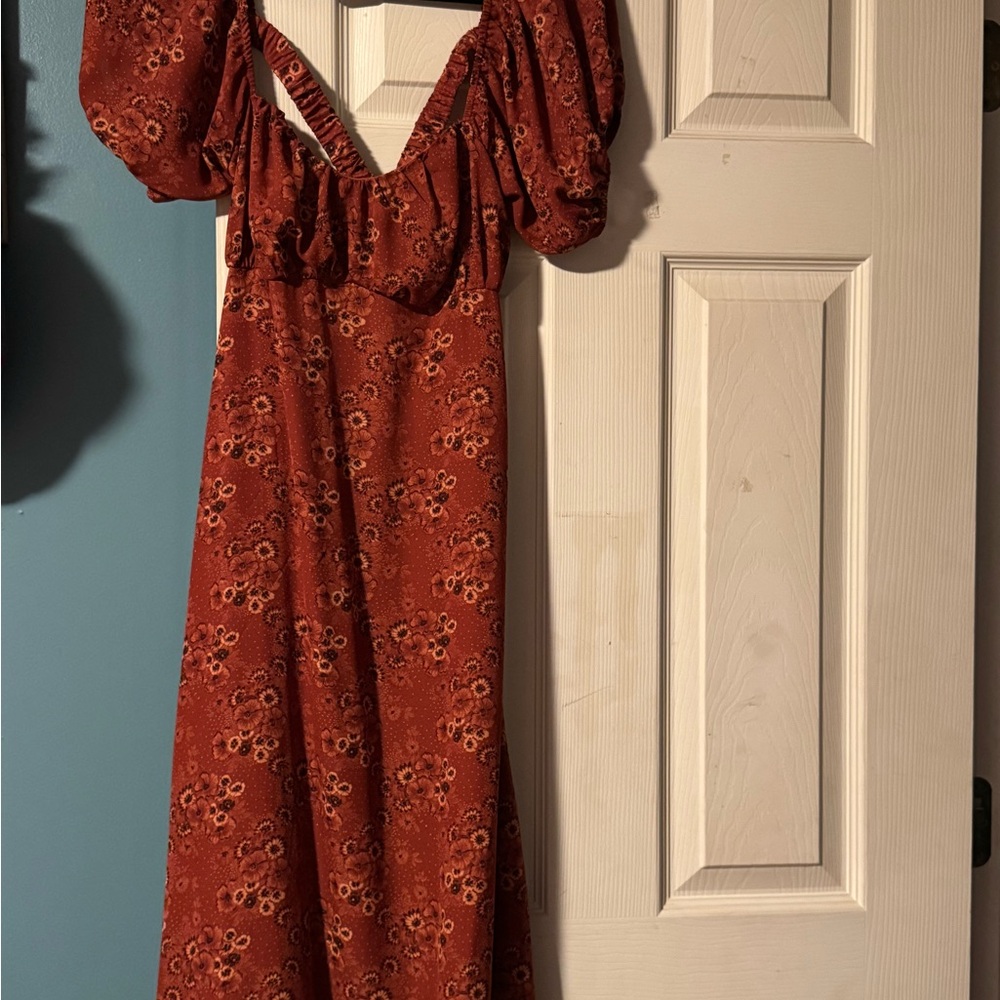 Elegant Floral Red Dress